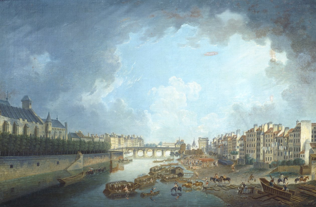 Erkebiskopens bispedømme, Tournelle-broen og Port Saint-Bernard sett fra rådhuset i Paris, av Pierre Antoine Demachy av Pierre Antoine Demachy