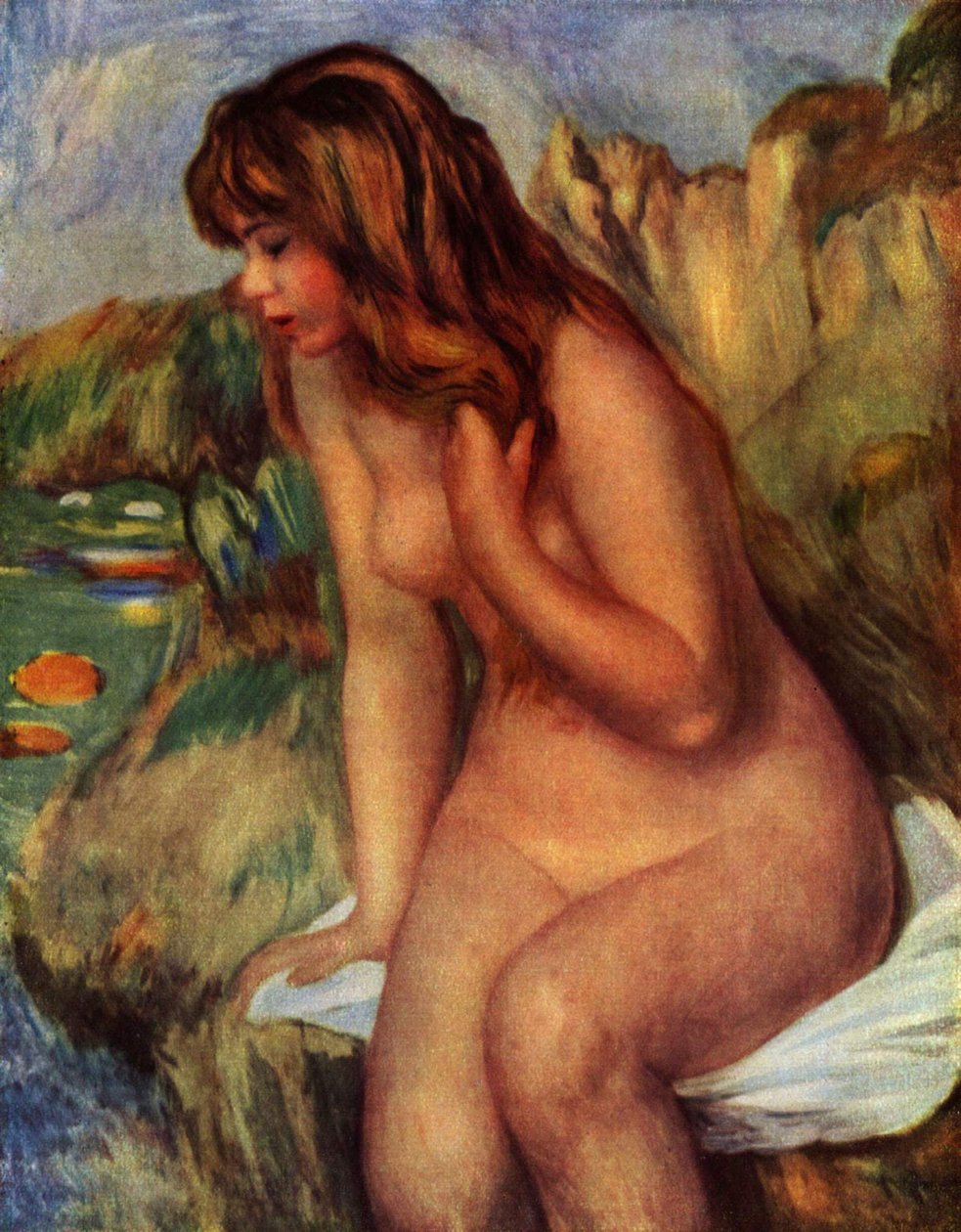 Baigneuse assise au rochernTysk: badegjester, sittende på en stein av Pierre Auguste Renoir