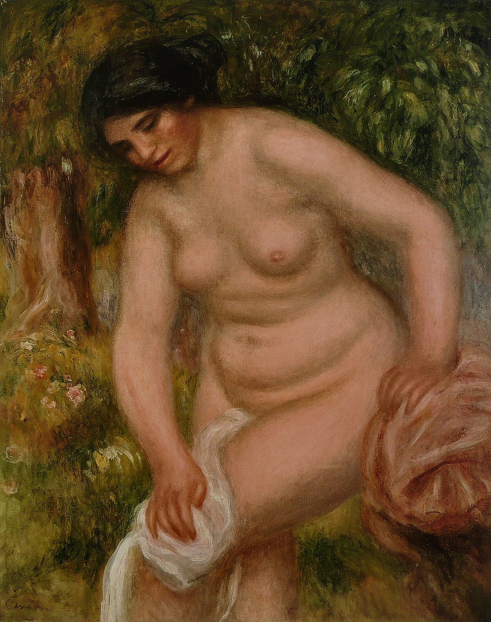 Brunetten Bather Gabrielle tørker av Pierre Auguste Renoir