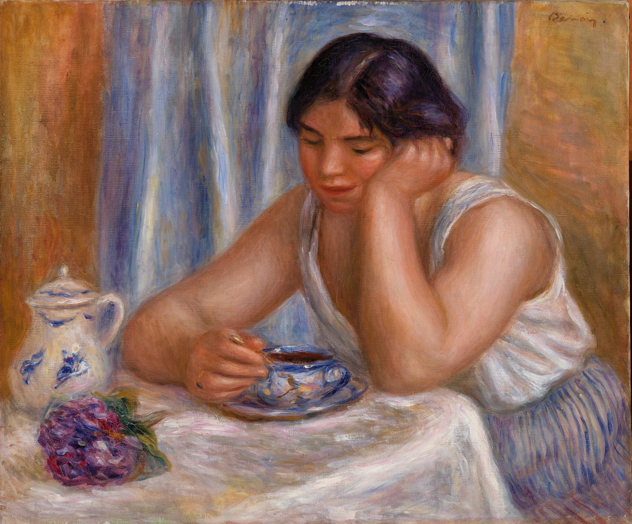 Kopp sjokolade (kvinne som tar sjokolade) av Pierre-Auguste Renoir