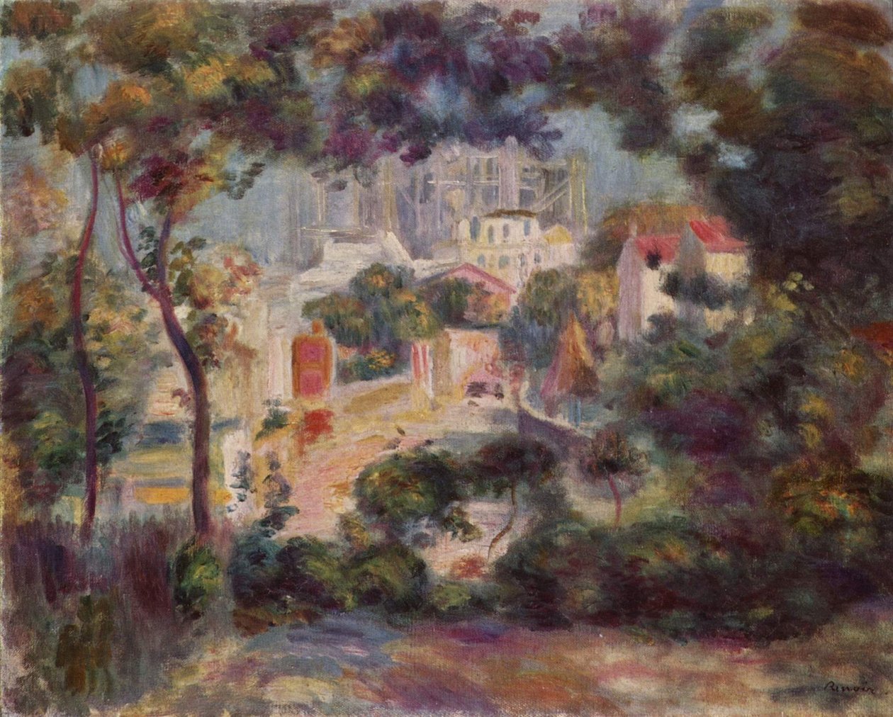 Hagene i Montmartre med utsikt mot Sacré-Cœur under oppføring av Pierre-Auguste Renoir