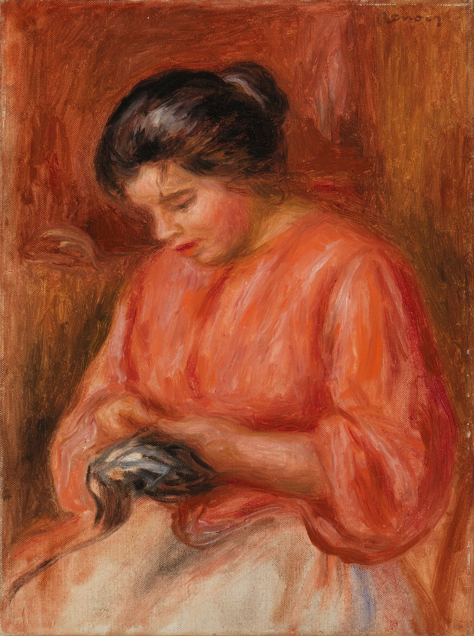 Jente Darning av Pierre-Auguste Renoir