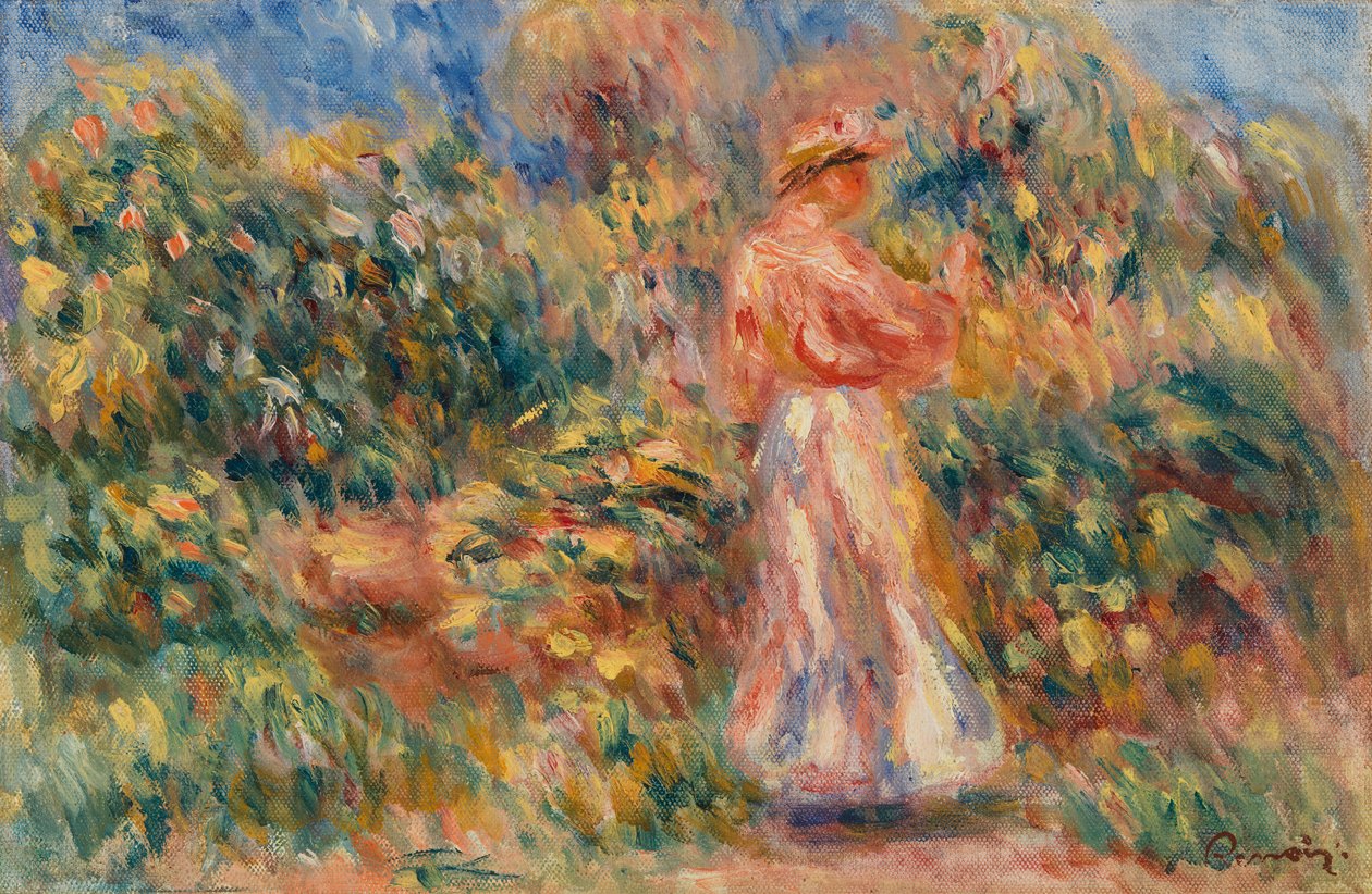 Landskap med kvinne i rosa og hvitt av Pierre-Auguste Renoir