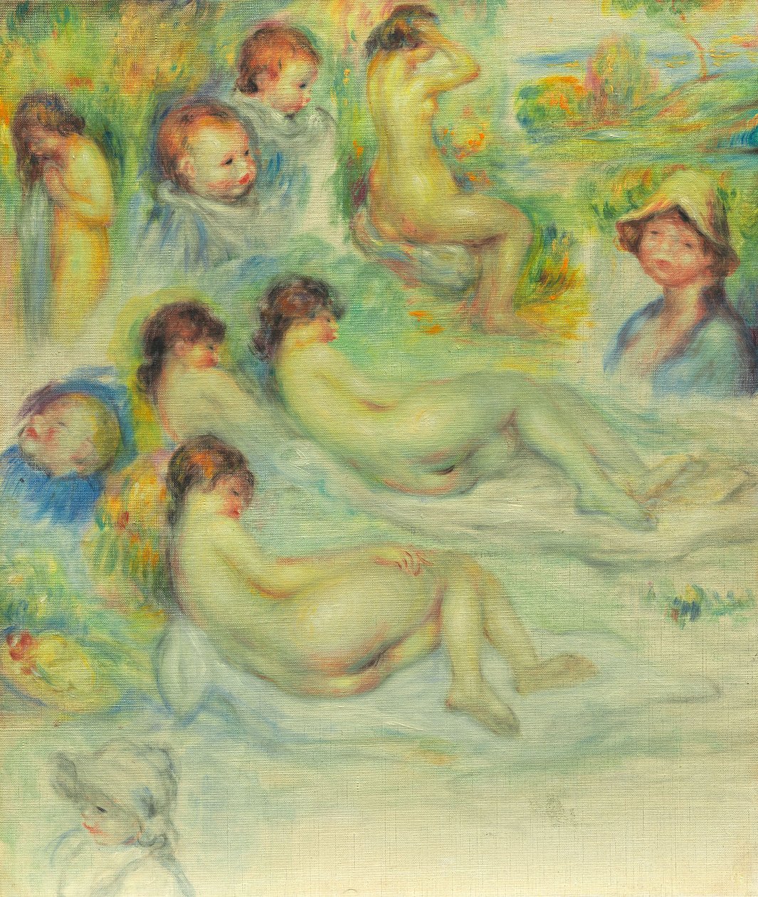 Studier av Pierre Renoir; Hans mor, Aline Charigot; nakenbilder; og landskap av Pierre-Auguste Renoir