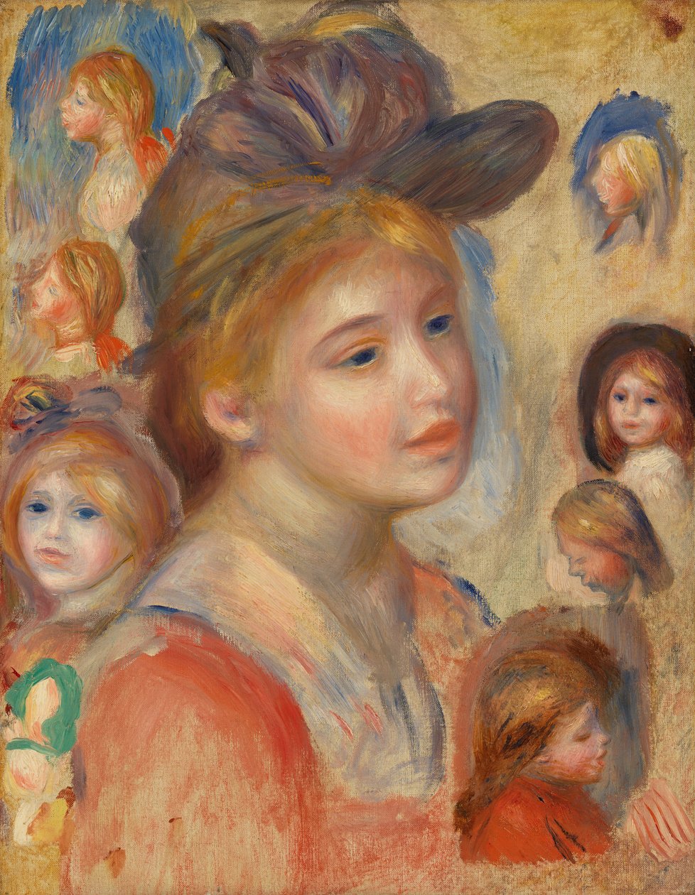 Studie av jentehoder av Pierre-Auguste Renoir