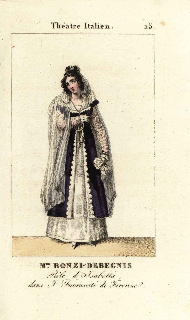 Mme. Ronzi-Debegnis i I Fuoruscit di Firenze, Teater Italien, 1819 (gravering) av Pierre Charles Baquoy