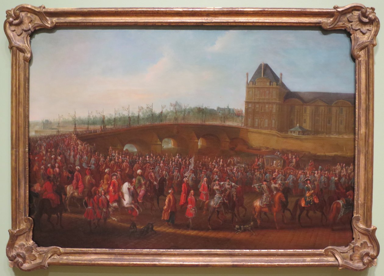 Den tyrkiske ambassadøren Mehmet Efendi drar etter publikum med den franske kongen Louis XV. i.J. 1721 i Paris Tuileries Garden av Pierre Denis Martin