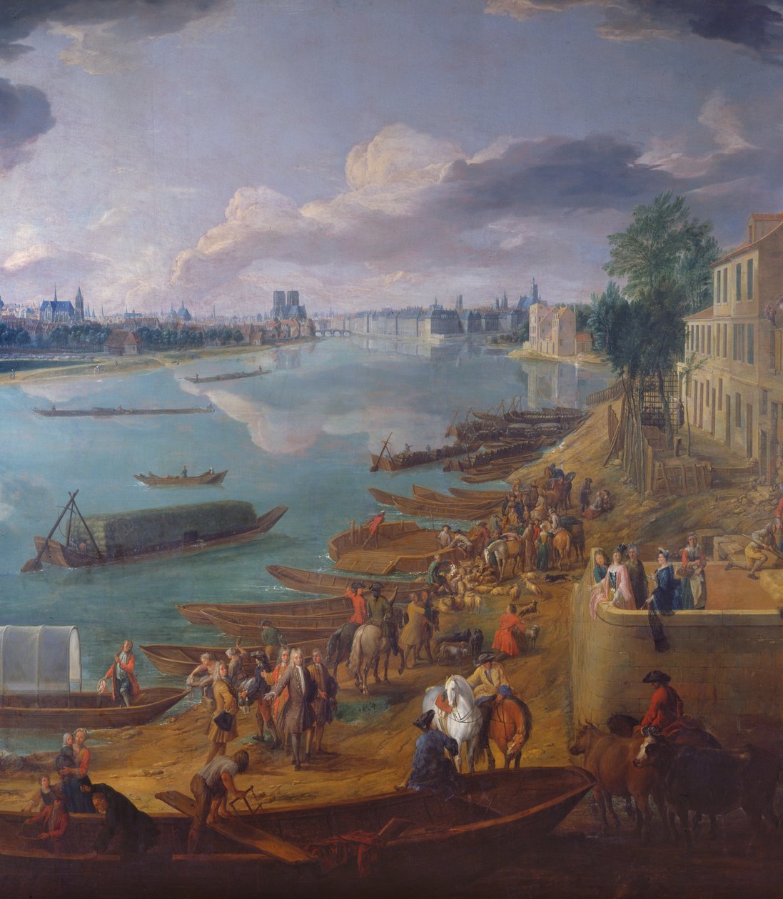 Utsikt over Paris fra Quai de la Rapee olje på lerret detalj av 168381 av Pierre Denis Martin