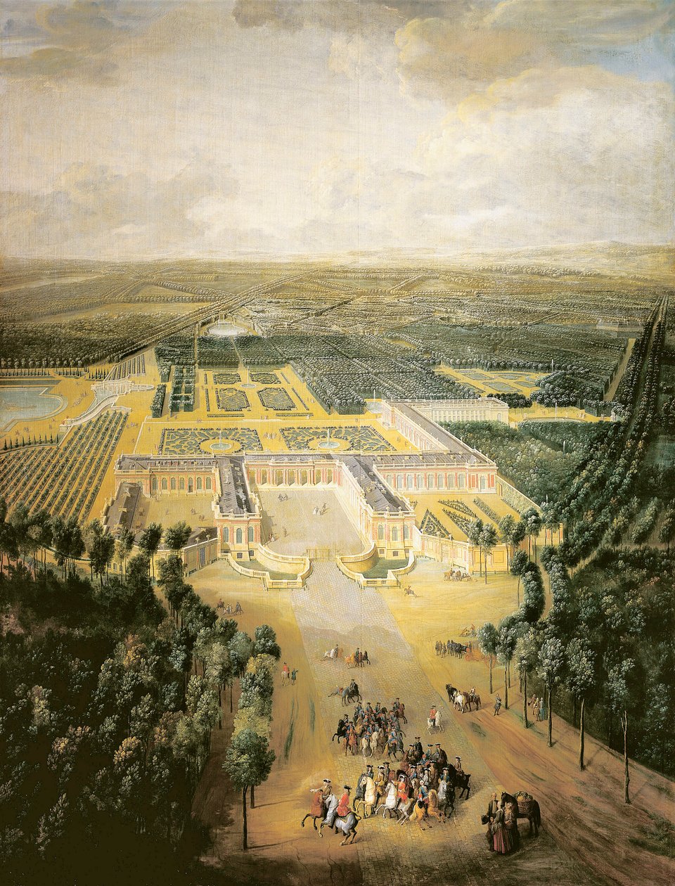 Frankrike, Versailles, Prospektisk utsikt over hagene til Grand Trianon i Versailles av Pierre Denis Martin