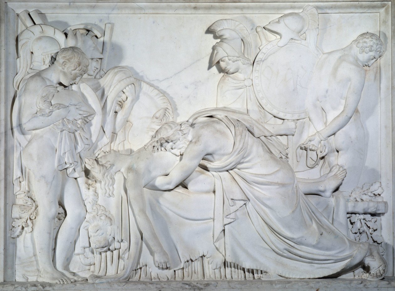Evandre Mourning the Death of Pallas (lavrelieff i marmor) av Pierre Francois Gregoire Giraud
