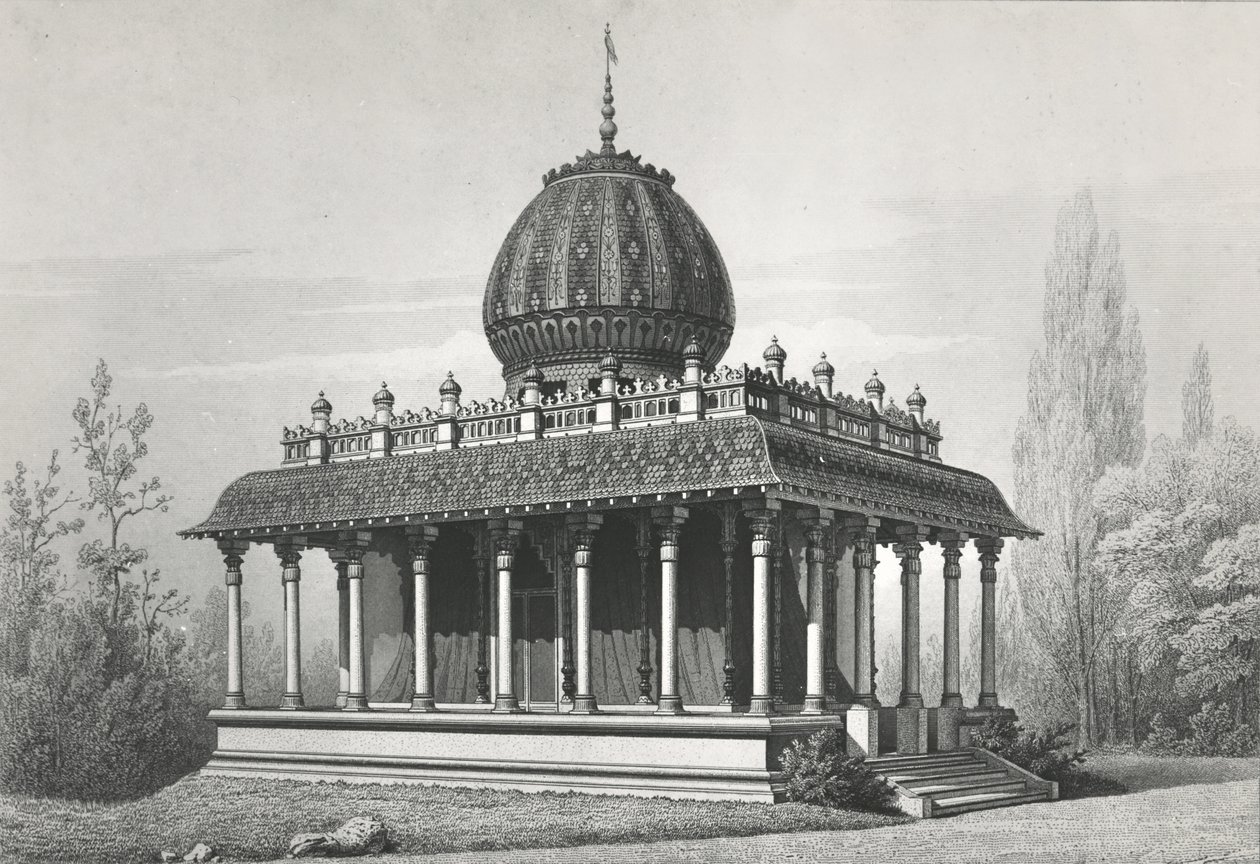 Pavilion of the East India Company, ved Exposition Universelle i 1867, 1868 litho av Georges Diéterle