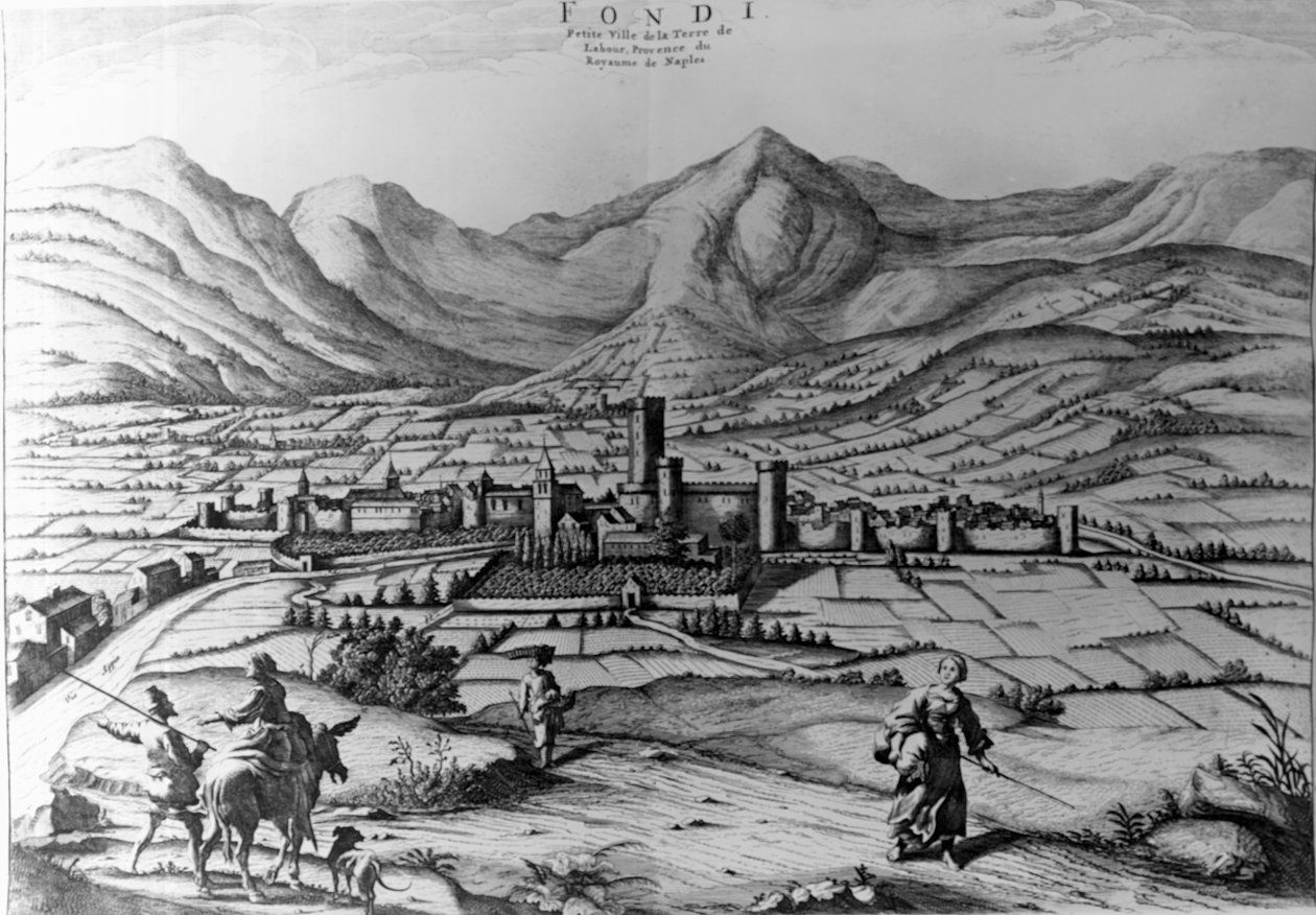 City of Fondi, gravering av Pieter Mortier (1661-1711) fra New Theatre of Italy av Pierre (1661 1711) Mortier