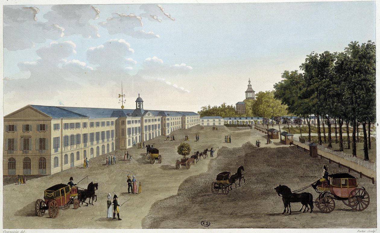 Utsikt over det nye galleriet til det naturhistoriske kabinettet til Jardin des Plantes - i "" Vues de Paris"" av Courvoisier av Pierre (after) Courvoisier