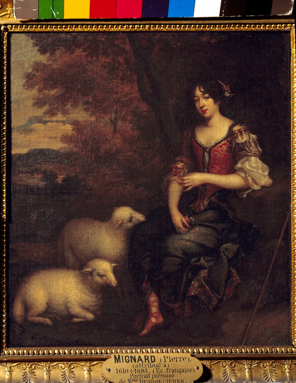 Antatt portrett i full lengde av Madame Deshoulieres, Antoinette Ligier de La Garde (1637-1694) poet Maleri tilskrevet Pierre Mignard (1612-1695) 1600-tallets søn. 0,4x0,44 m Chantilly, Conde museum av Pierre (attr. to) Mignard