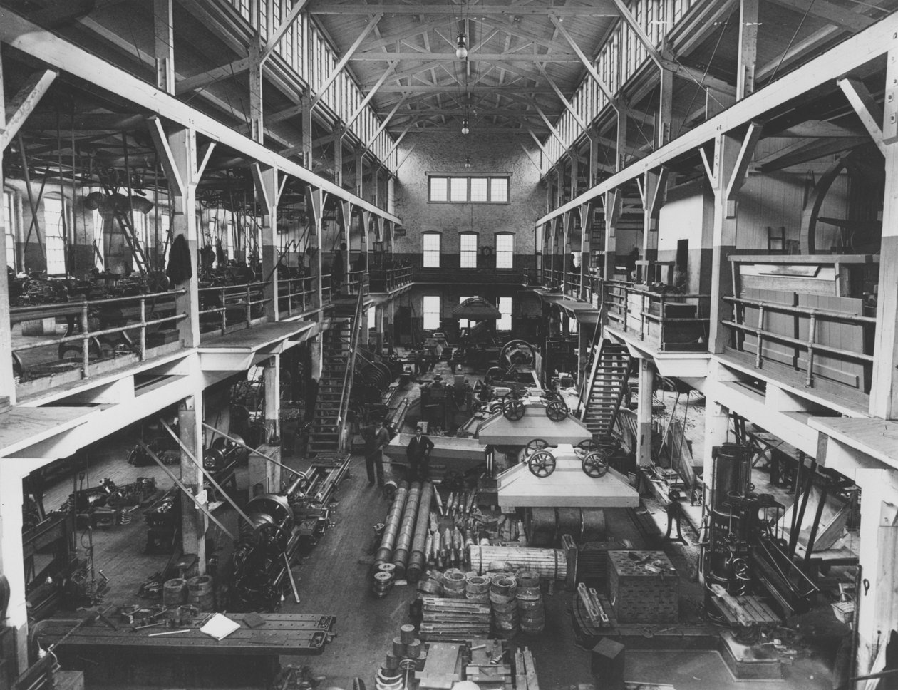 Innvendig visning av ny maskinverksted i Hagley Yard, 1905 av Pierre A. Gentieu