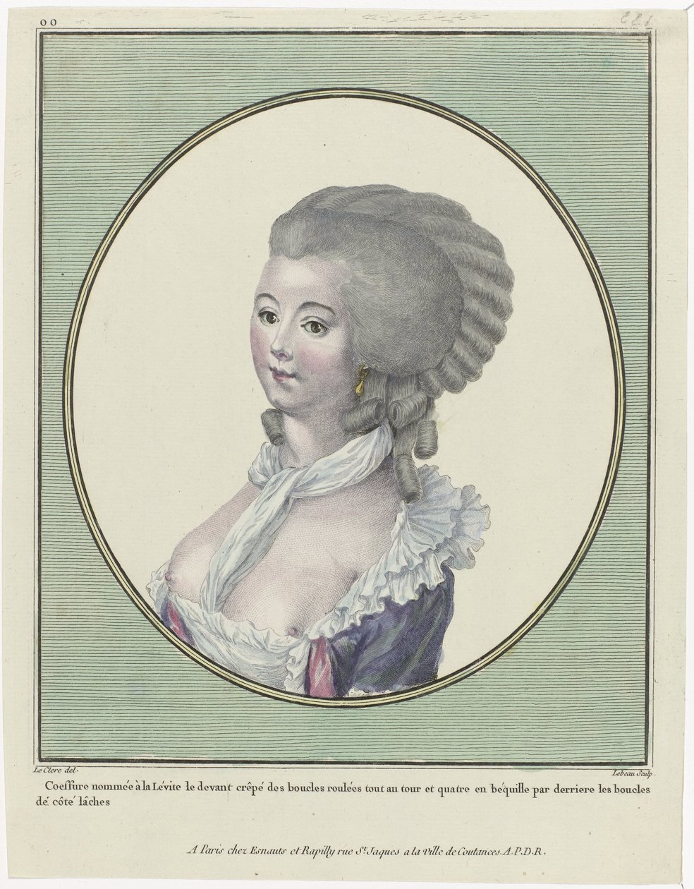 Gallerie des Modes et Costumes Français, 1781, oo 221: Coeffure oppkalt etter levitten (...) av Pierre Adrien Le Beau