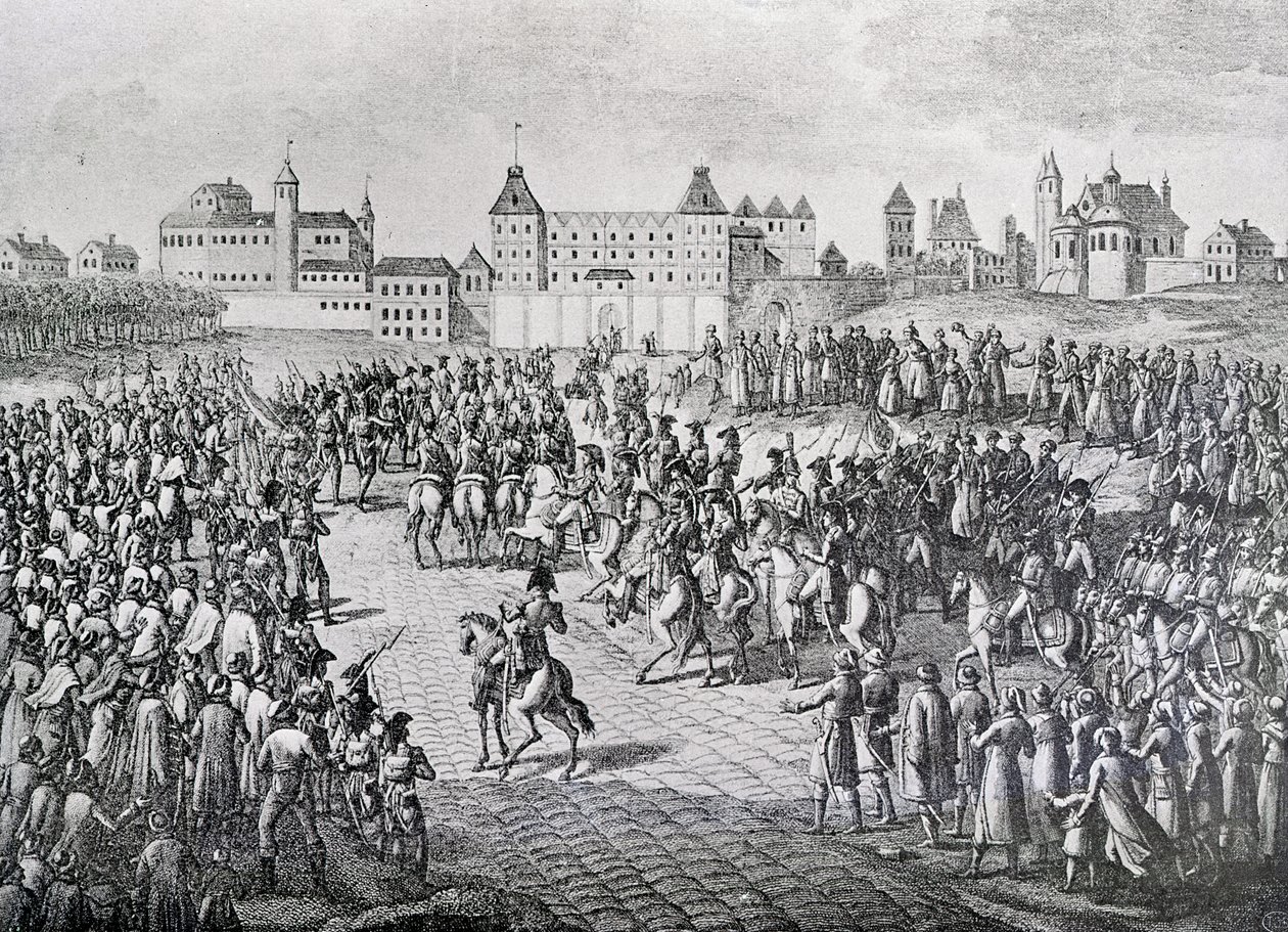 Franskmennenes triumferende inntog i Warszawa, 28. november 1806 av Pierre Adrien Le Beau