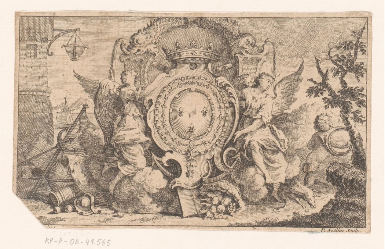 Allegorisk representasjon med våpenskjoldet til den franske kronen av Pierre Alexandre Aveline