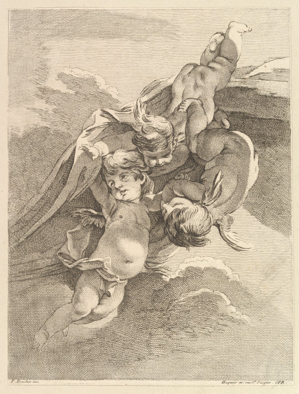 Three Loves Holding a Draperie Three Loves Holding a Draperie, fra Premier Livre de Gro.... av Pierre Alexandre Aveline