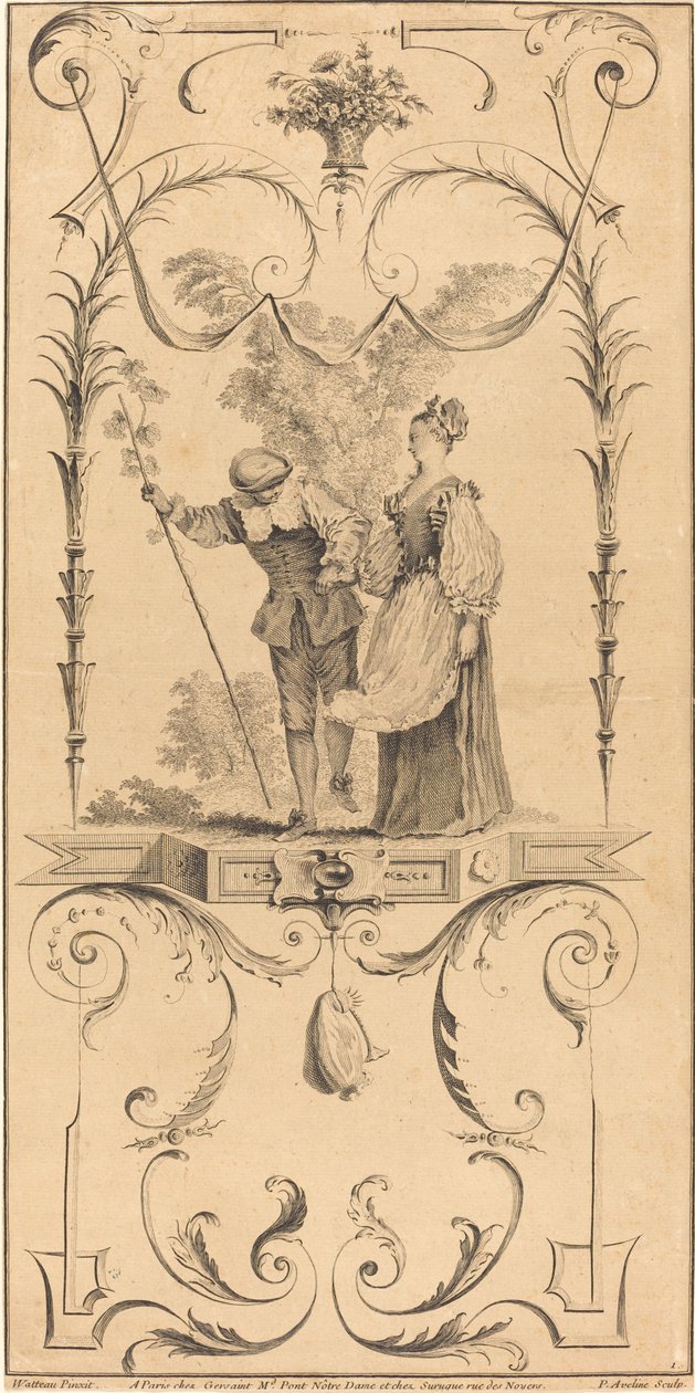 Hyrde og gjeterinne (?) av Pierre Alexandre Aveline after Antoine Watteau