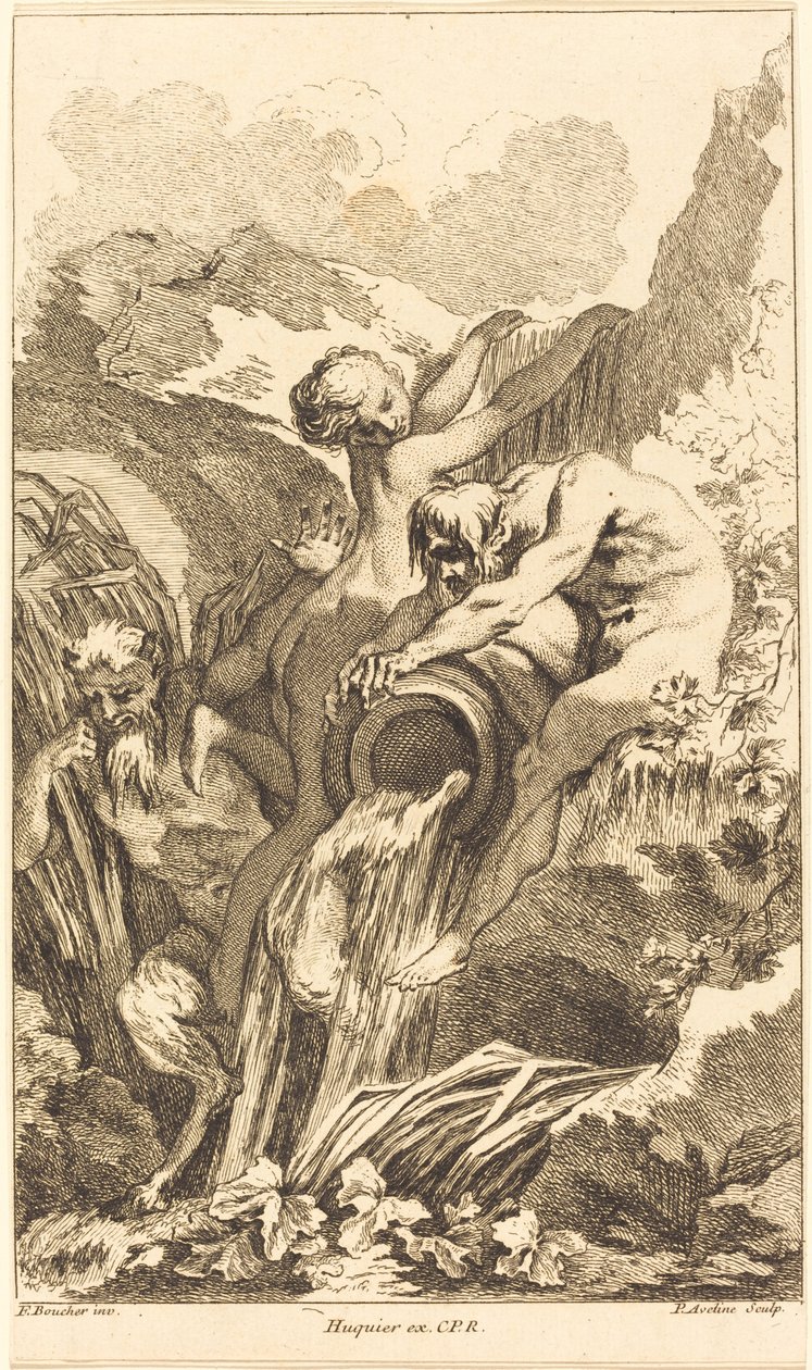 Satyr, nymfe og elvegud av Pierre Alexandre Aveline after François Boucher