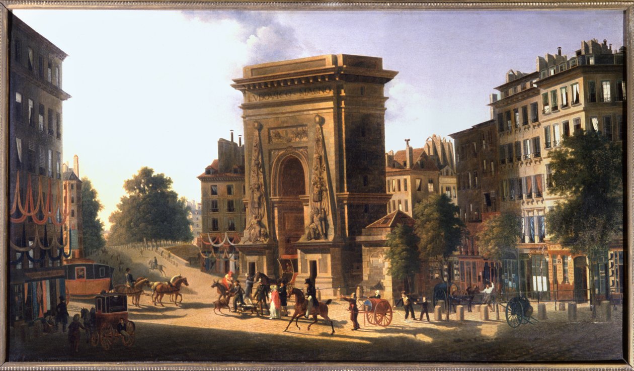 Boulevard du Temple og Porte Saint Denis, Paris, ca 1810 (maleri) av Pierre Alexandre Pau de Saint Martin