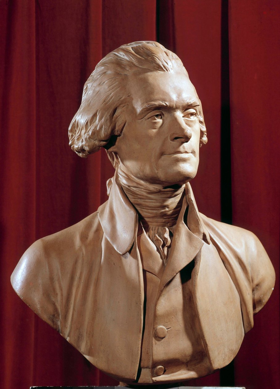Byste av Thomas Jefferson (1742-1826) President i USA Skulptur av Pierre Alexandre Wille (1748-1821) Blerancourt fra 1700-tallet. Musee Franco American av Pierre Alexandre Wille
