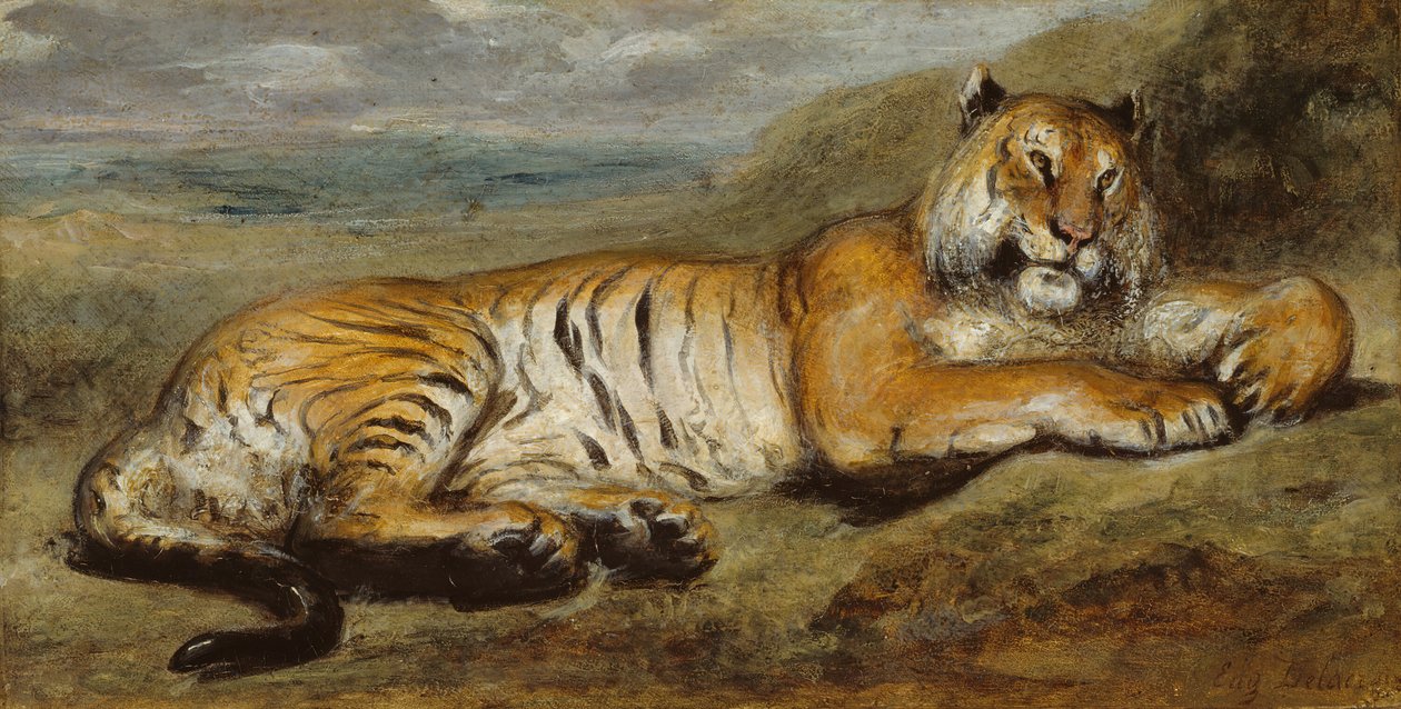 Tiger hviler, ca. 1830. av Pierre Andrieu