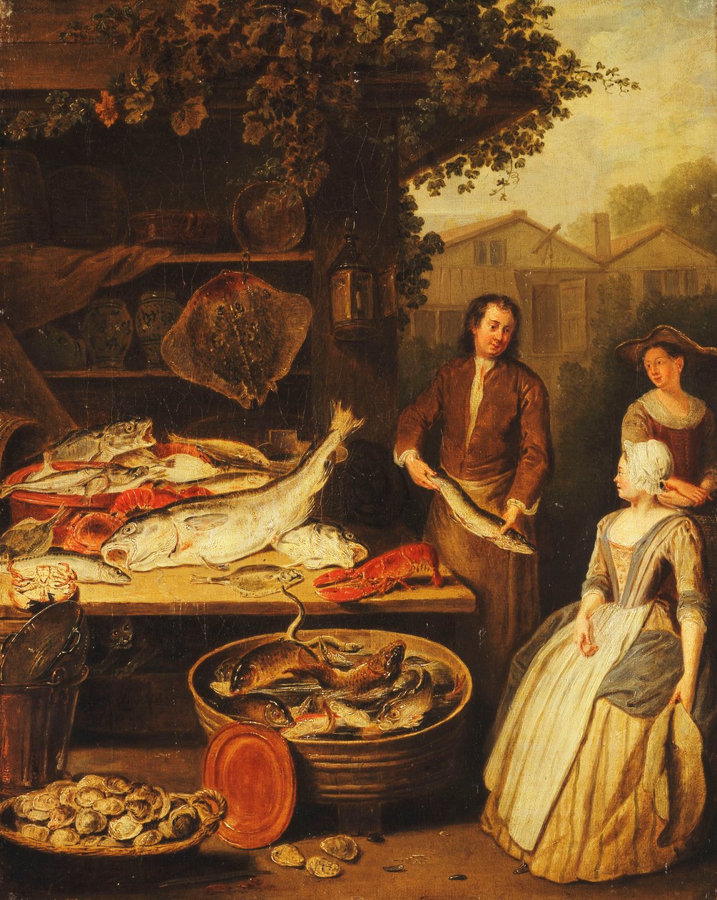 En fiskehandler som viser en gjedde til en hushjelp, 1727 av Pierre Angelis or Angillis