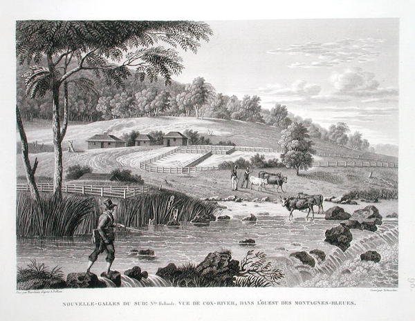 New South Wales, New Holland: Utsikt over Cox-elven vest for Blue Mountains, fra 