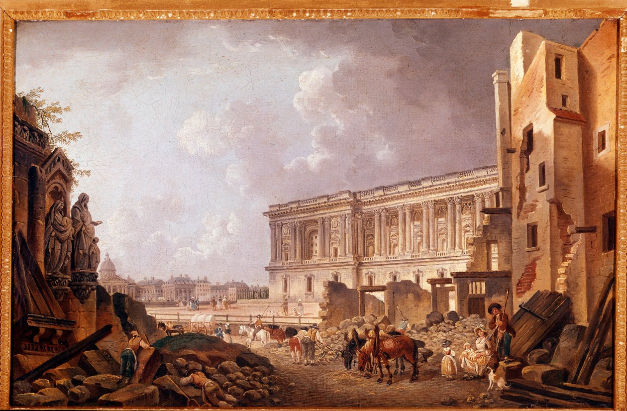 Fantastisk utsikt over søylegangen til Louvre (olje på lerret av Pierre Antoine Demachy
