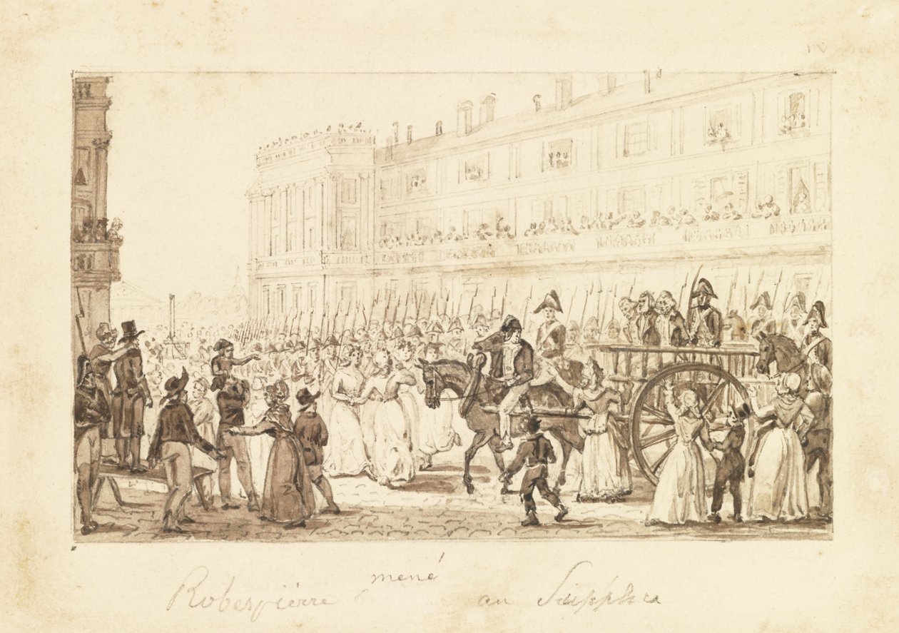 Robespierre og hans medskyldige ble ført til henrettelse, 1794 av Pierre Antoine Demachy