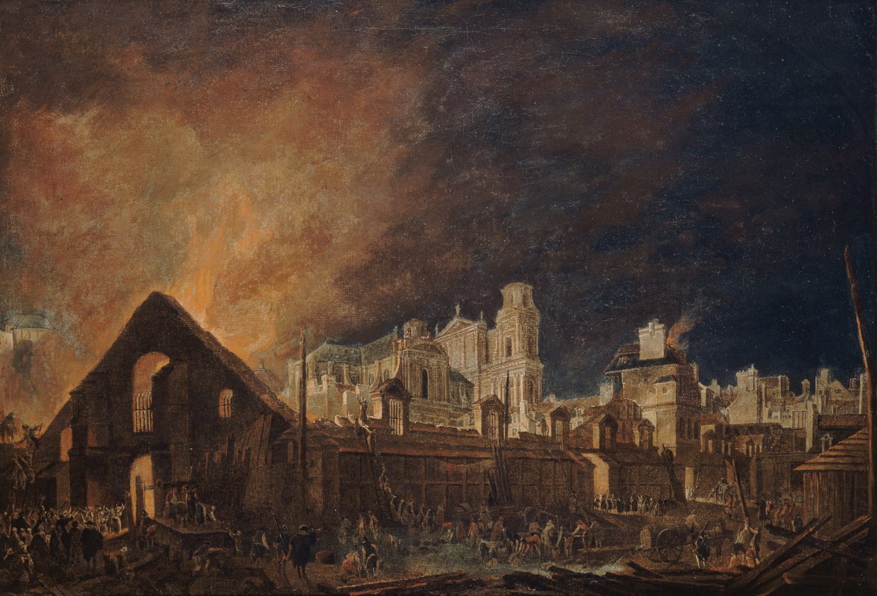 Foire Saint-Germain etter brannen natten 16. til 17. mars 1762, 1762. av Pierre Antoine Demachy