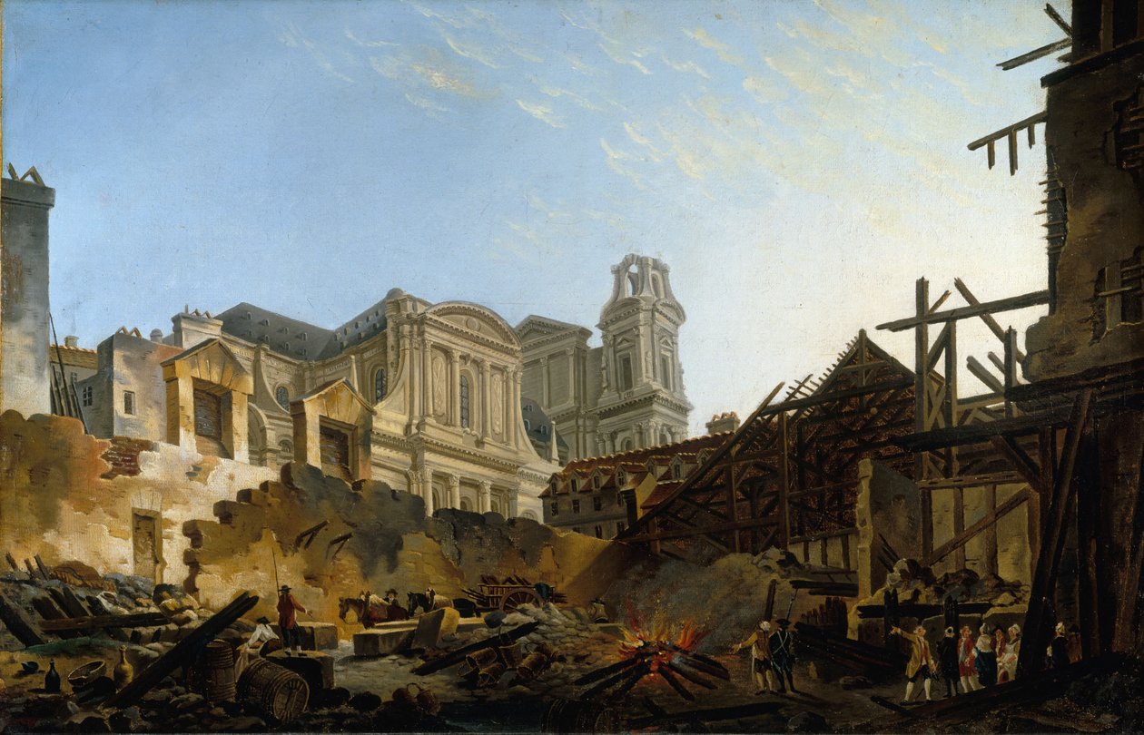 Foire Saint-Germain etter brannen natten 16. til 17. mars 1762, ca. 1762 (olje på lerret) av Pierre Antoine Demachy