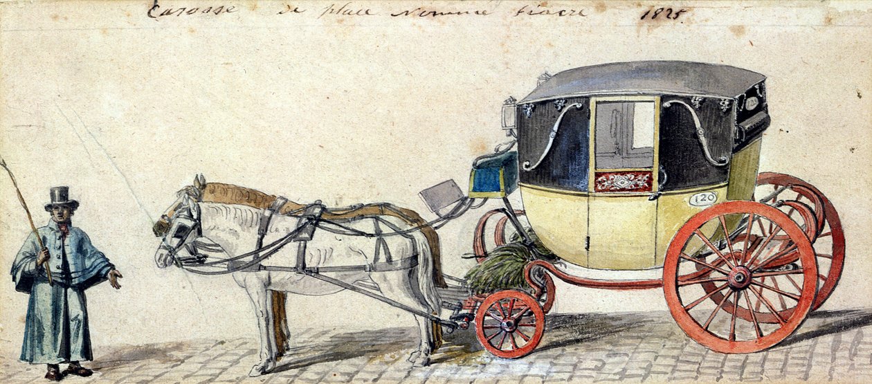 Hest og vogn, 1825 (penn og blekk og wc på papir) av Pierre Antoine Lesueur