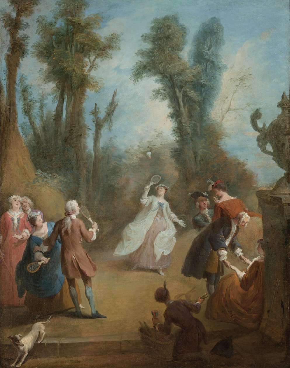 Elegante figurer som spiller fjerbold i en park, ca 1730 av Pierre Antoine Quillard