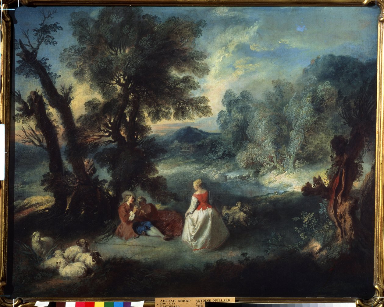 ""Pastoral Scene"" Scene for forførelse mellom gjetere. Maleri av Pierre Antoine Quillard (1701-1733) rundt 1730 Pushkin-museet, Moskva av Pierre Antoine Quillard