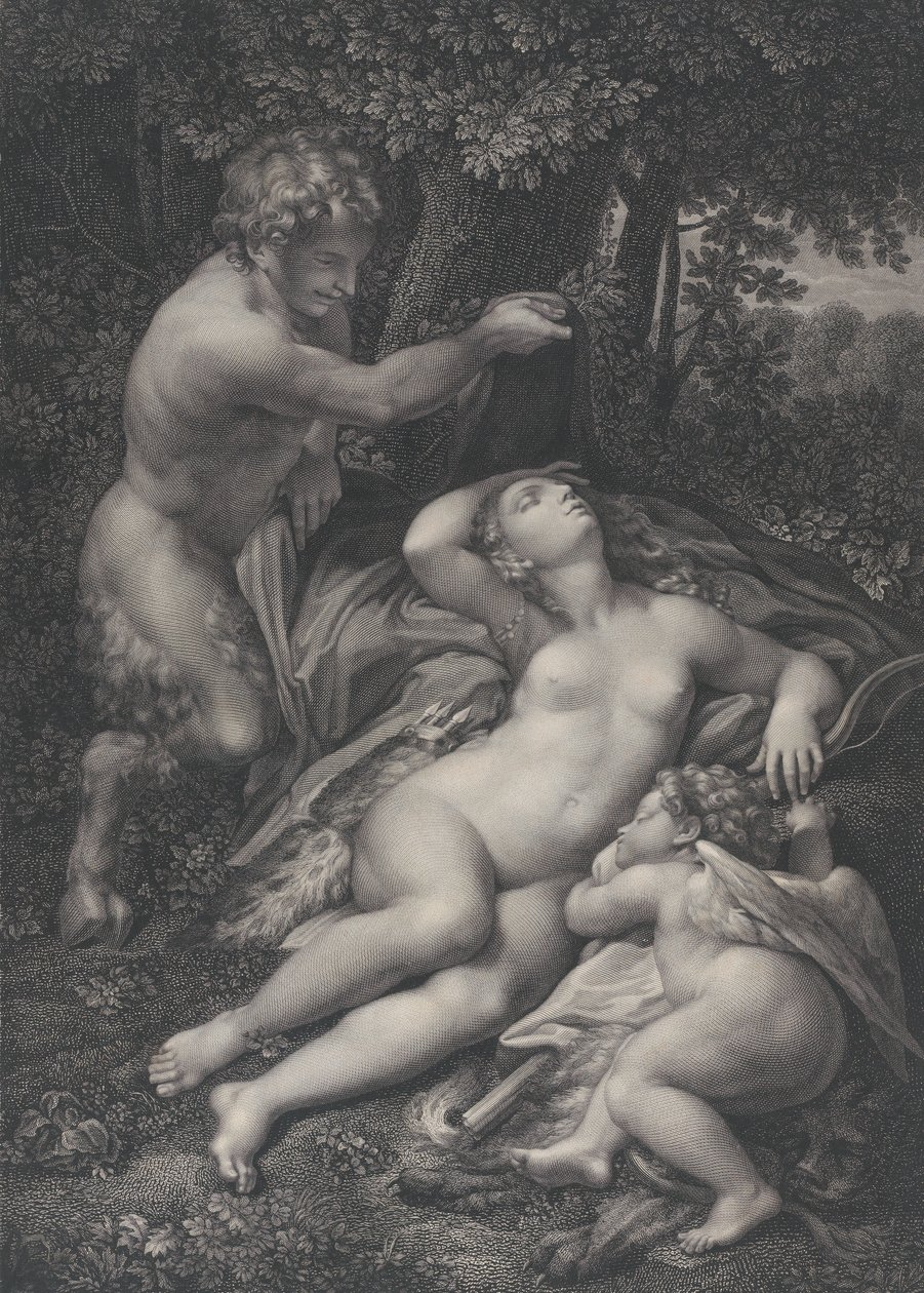 En satyr som oppdager den sovende Venus, med Amor liggende ved siden av henne, 1801. av Pierre Audouin