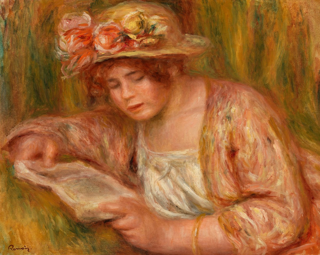 Andrée i hatt, lesing av Pierre Auguste Renoir