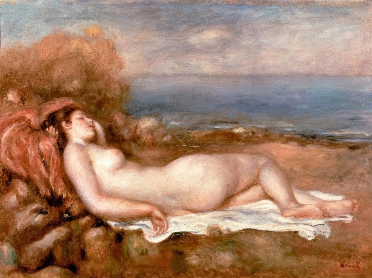 Badende liggende ved sjøen av Pierre Auguste Renoir