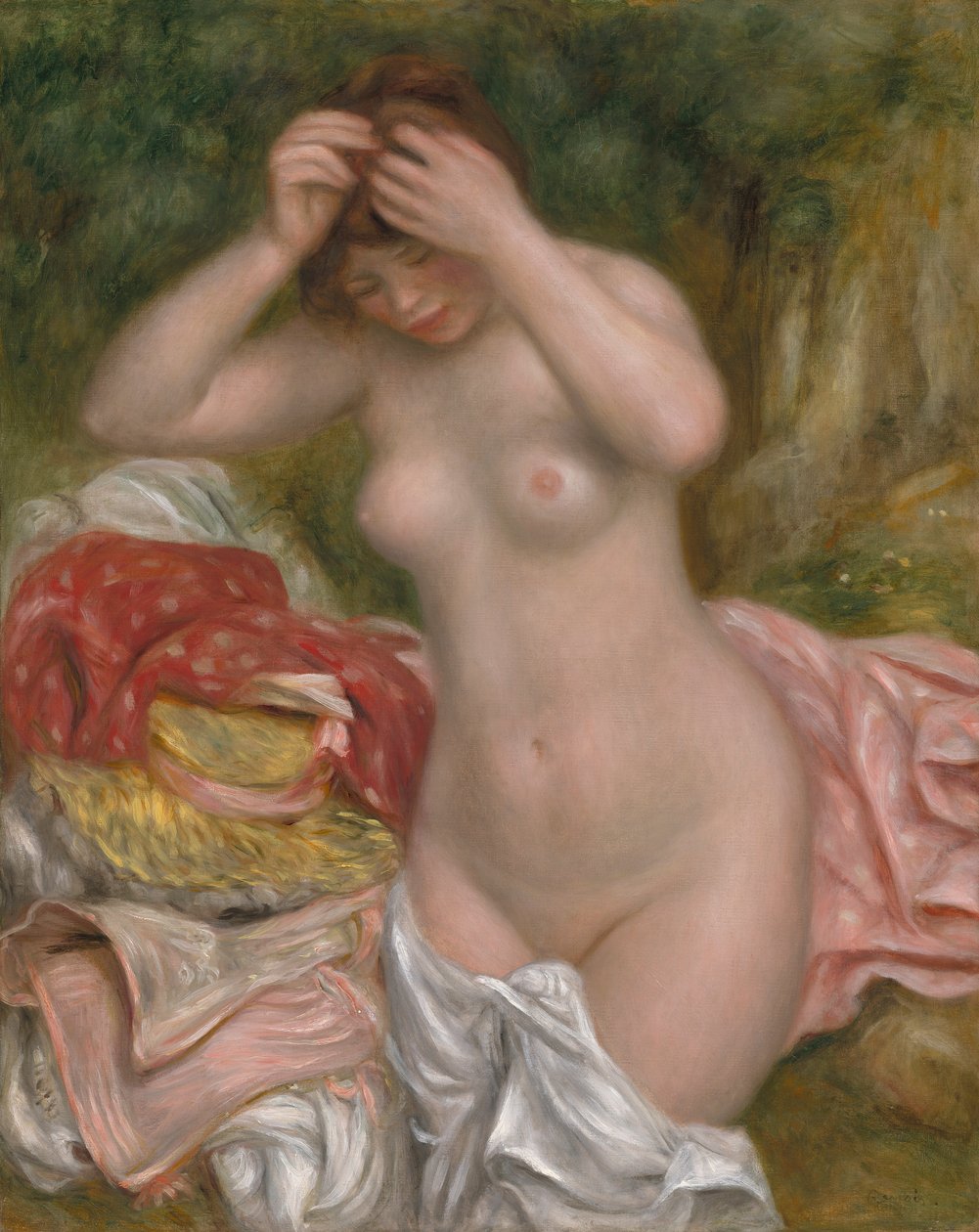 Bather ordner håret sitt, 1893 av Pierre Auguste Renoir