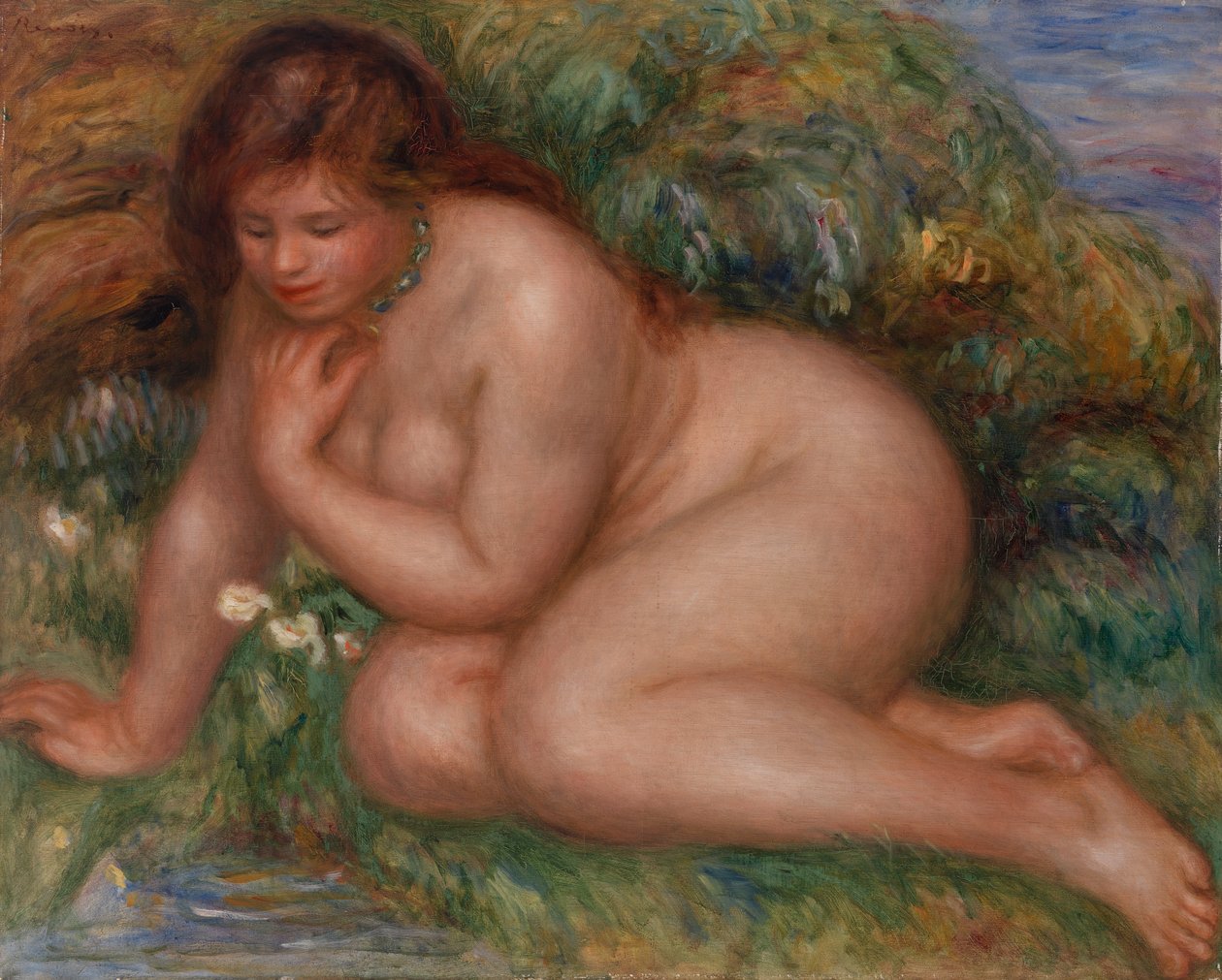 Badende stirrer på seg selv i vannet av Pierre Auguste Renoir