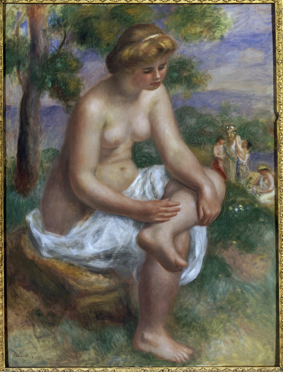 Badende sitter i et landskap kalt Eurydike (olje på lerret av Pierre Auguste Renoir