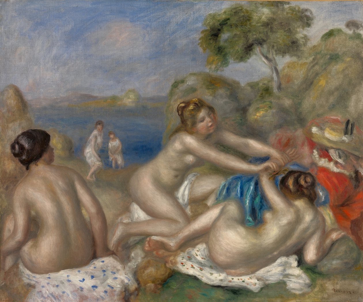 Badende som leker med en krabbe, ca. 1897 (olje på stoff) av Pierre Auguste Renoir