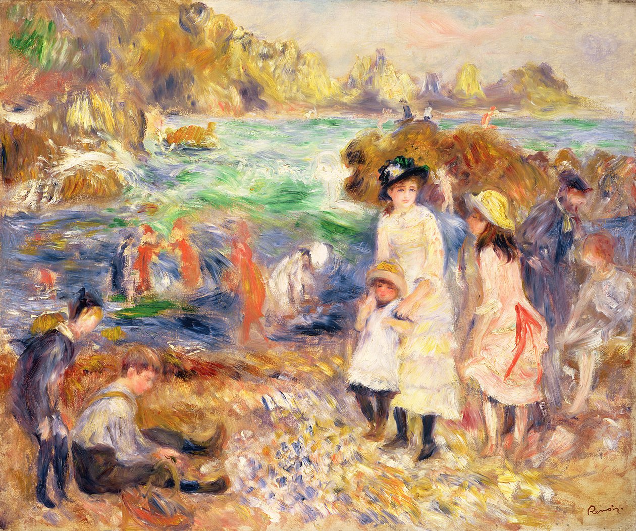Beach Scene, Guernsey (Children by the Sea in Guernsey) 1883 (olje på lerret) av Pierre Auguste Renoir