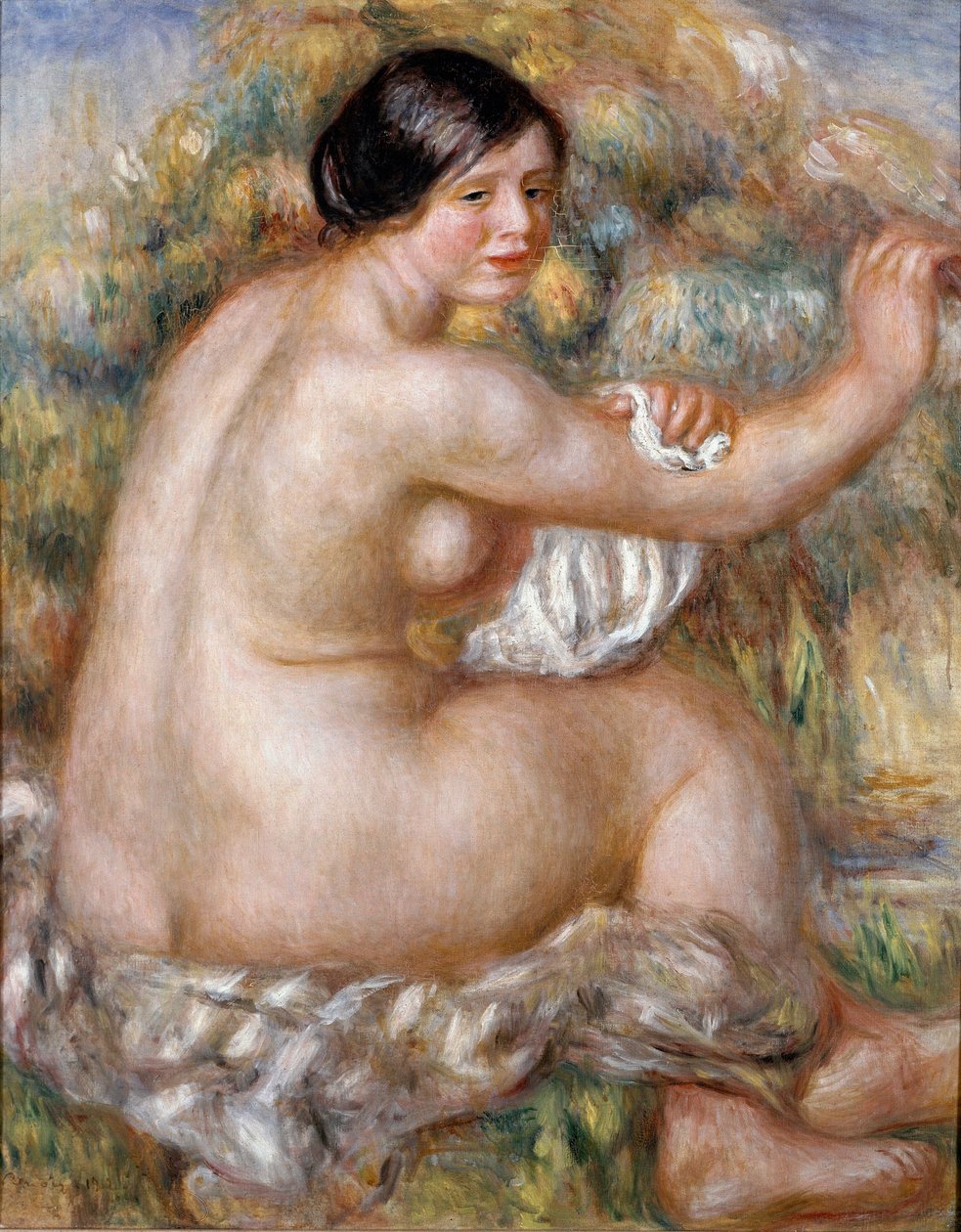 Stor naken sittende. Maleri av Pierre Auguste RENOIR (1841-1919) av Pierre Auguste Renoir