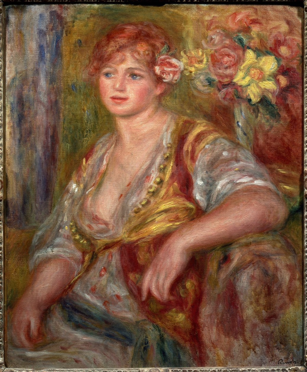Blond med rosen (Portrett av Andree Madeleine Heuschling), ca 1915 (olje på lerret) av Pierre Auguste Renoir
