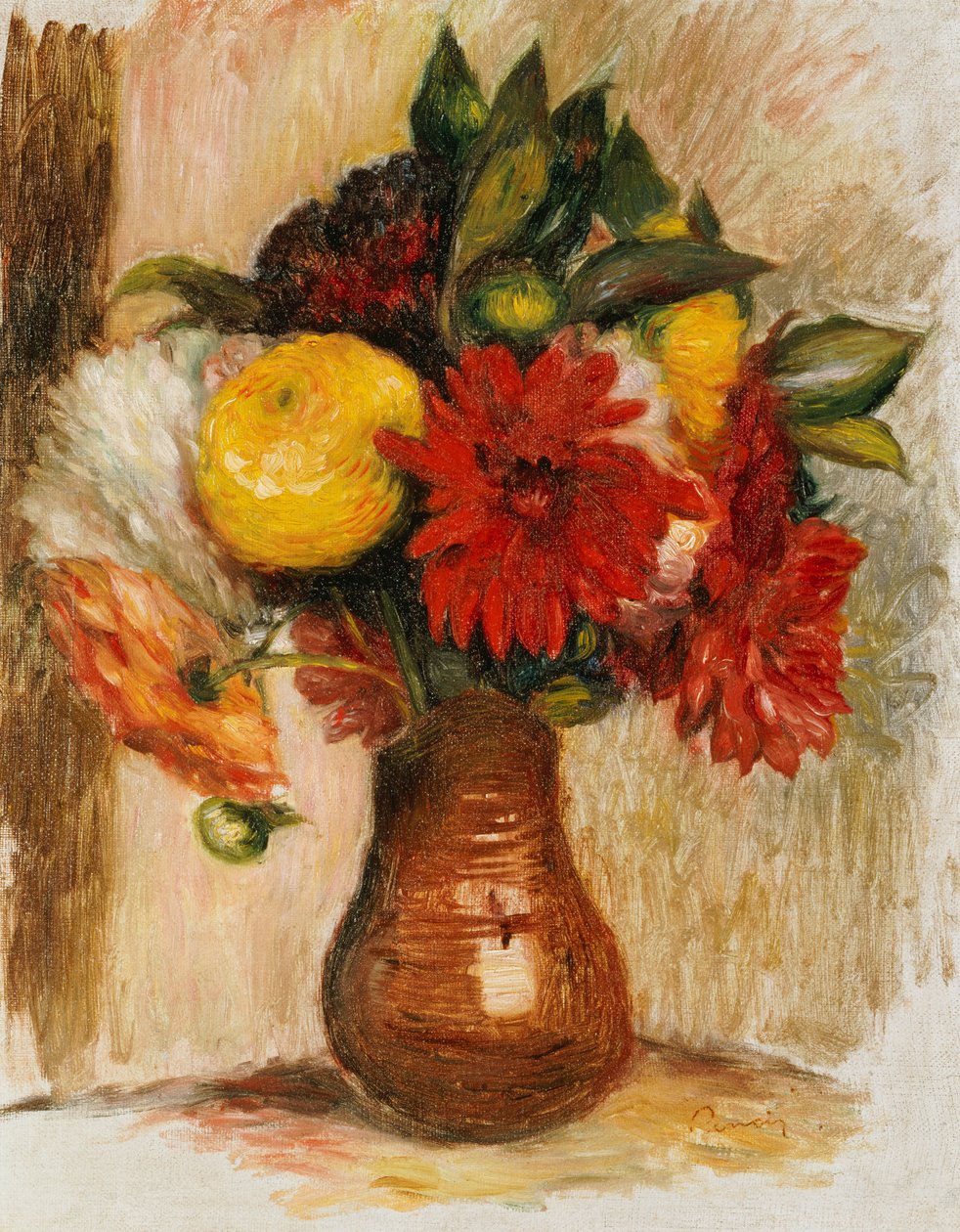 Bukett med blomster i en steinmugge av Pierre Auguste Renoir