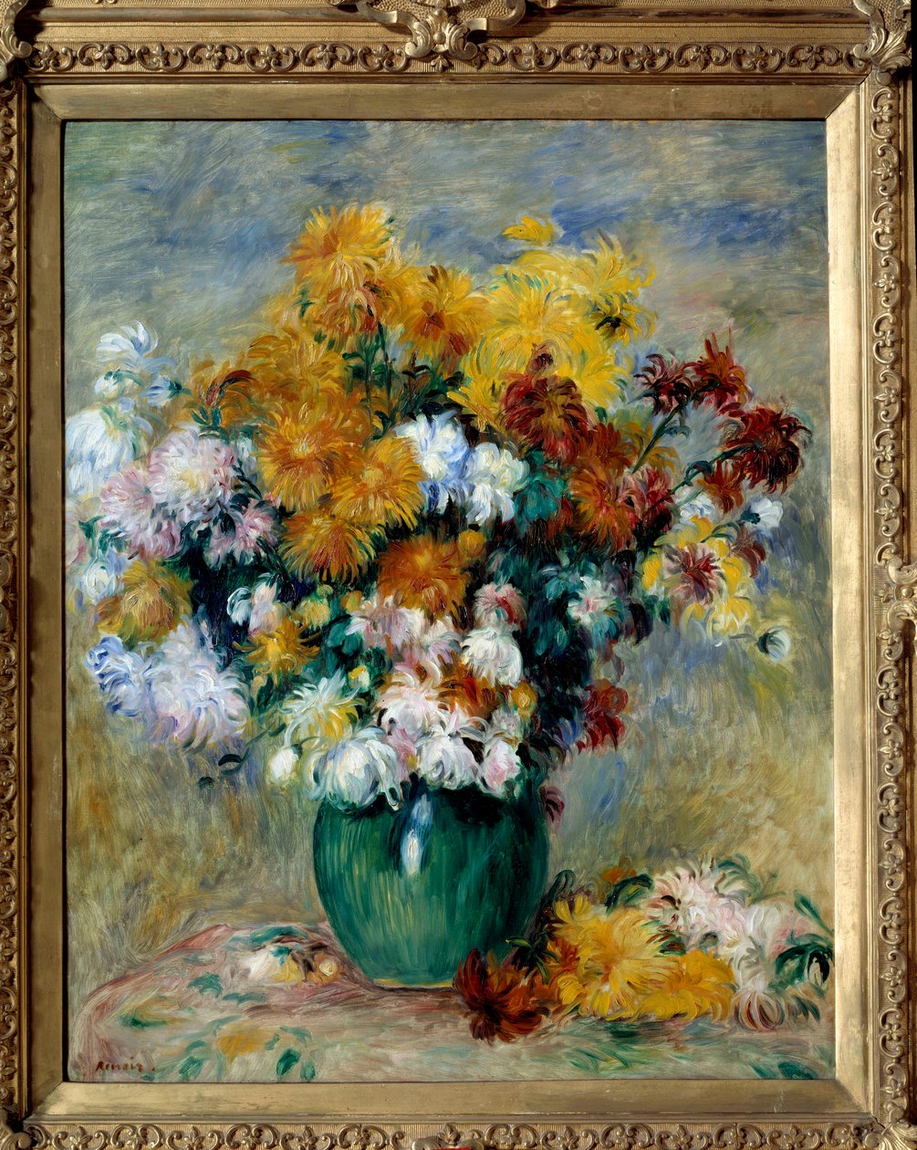 Bukett med krysantemum. Maleri av Pierre Auguste Renoir (1841-1919) av Pierre Auguste Renoir