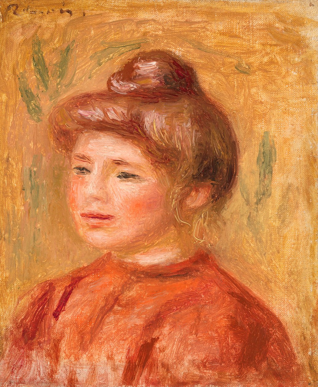Byste av kvinne i rødt av Pierre Auguste Renoir